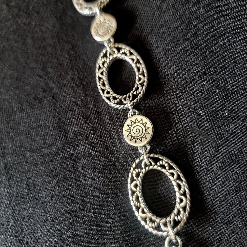 Brighton Black Antiqued Link Bracelet with Sunburst & Rhinestone Accents - 7"